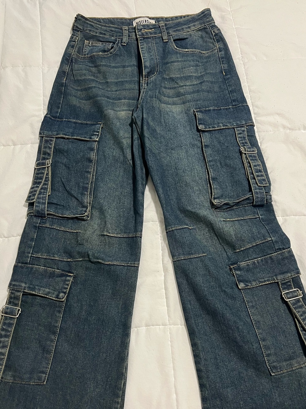 Women’s Blue Denim Cargo Overalls - Unbranded